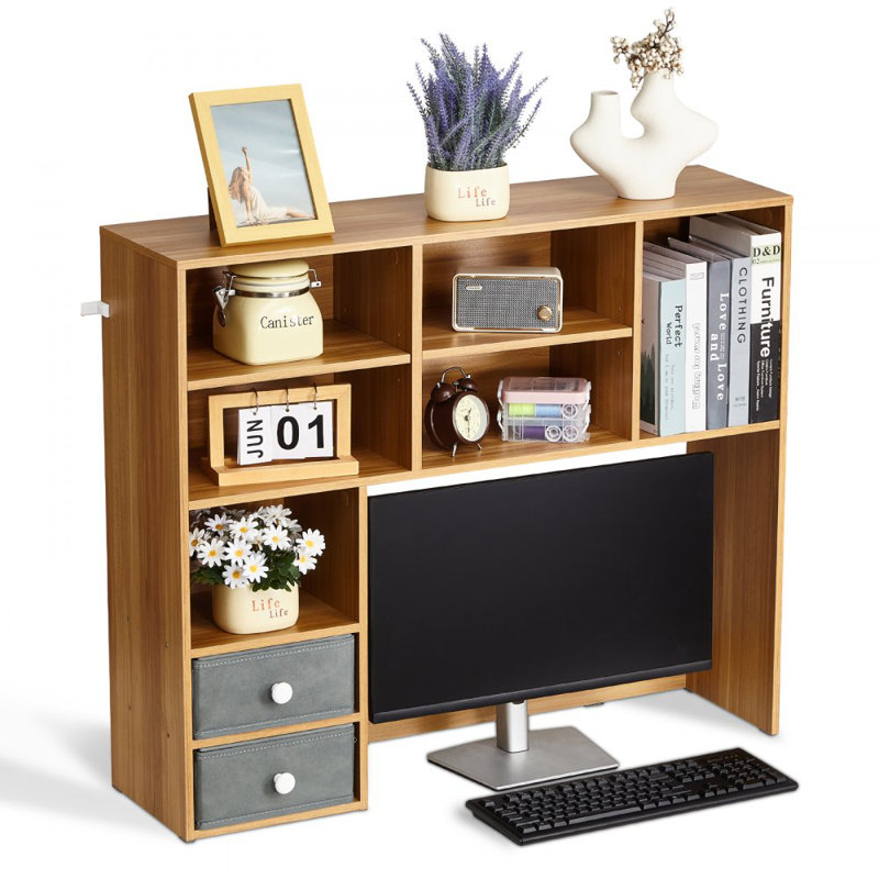 Rangement de bureau en bois à 3 niveaux pour bureau et maison, Brun