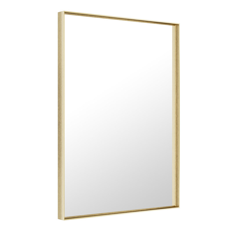 Miroir de salle de bain mural en verre trempé et métal Molly, 32 po x 24 po, Doré, Rectangle(Right Angle)