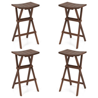 Bar Stools Set of 4 30'' Folding Bar Height Stools w/ Saddle Seat & Footrest
