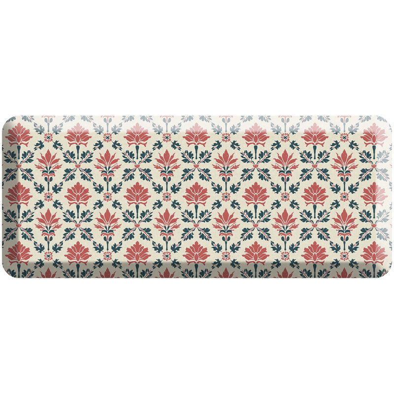 Anti-Fatigue Kitchen Comfort Mat, Block Print Garden In Coral Lattice, Coral Lattice, Runner 20" x 48"