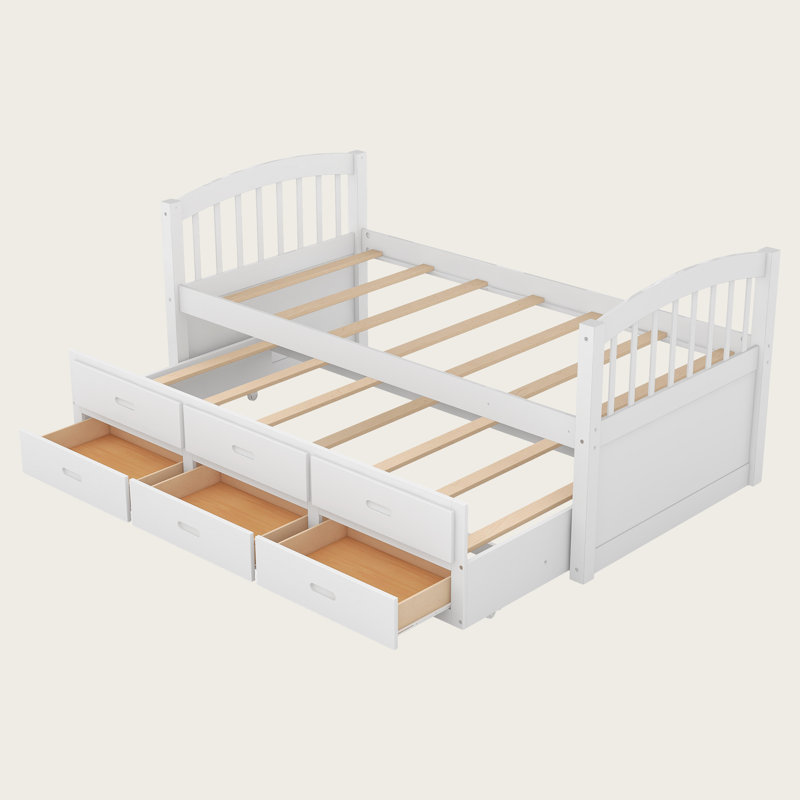 Katylyn Twin Over Twin Wood Bunk Bed With Trundle And Drawers, White