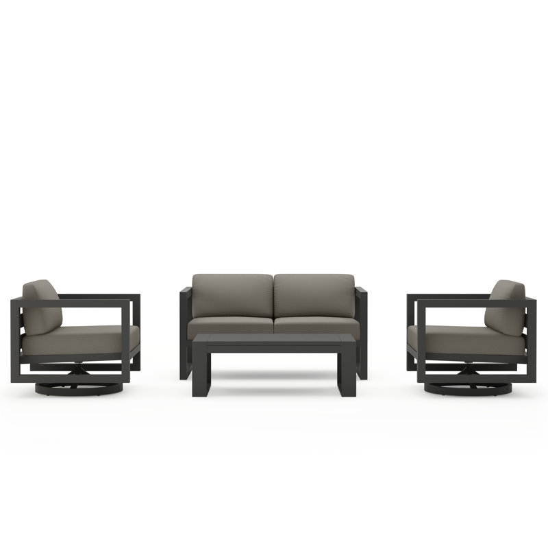 Avion 4 Piece Loveseat Set With Swivel, Canvas Charcoal Sunbrella® Canvas, Slate