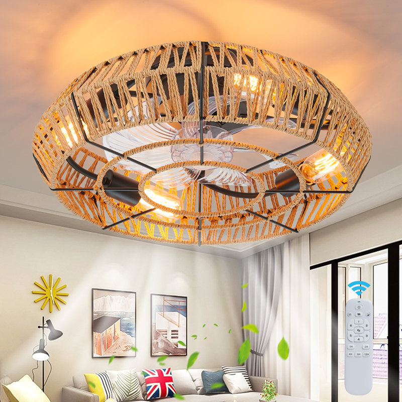 Mattawan 19.6"- 4 Light 7 Blade Caged Ceiling Fan with Remote Control and Light Kit Included