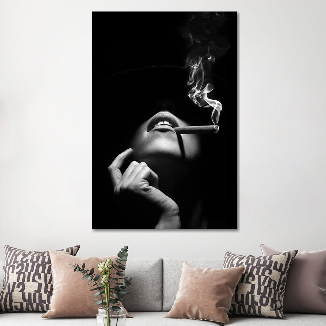 Woman Smoking A Cigar by Johan Swanepoel - Wrapped Canvas Print