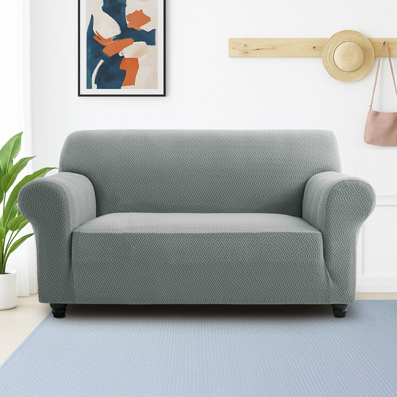Jacquard Pattern Stretchable Spandex Sofa Slipcover - Stylish Sofa Protector, Grey, 179cm H x 224cm W - (2 Seater)