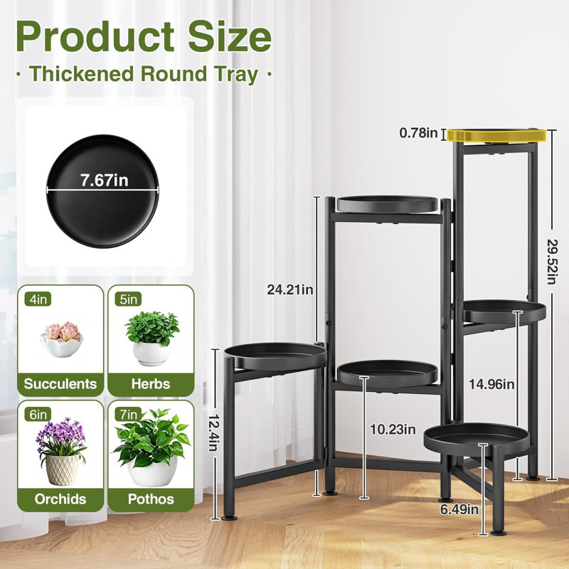 Étagère de coin pliable en métal à 6 niveaux pour plantes d'intérieur et d'extérieur, Noir