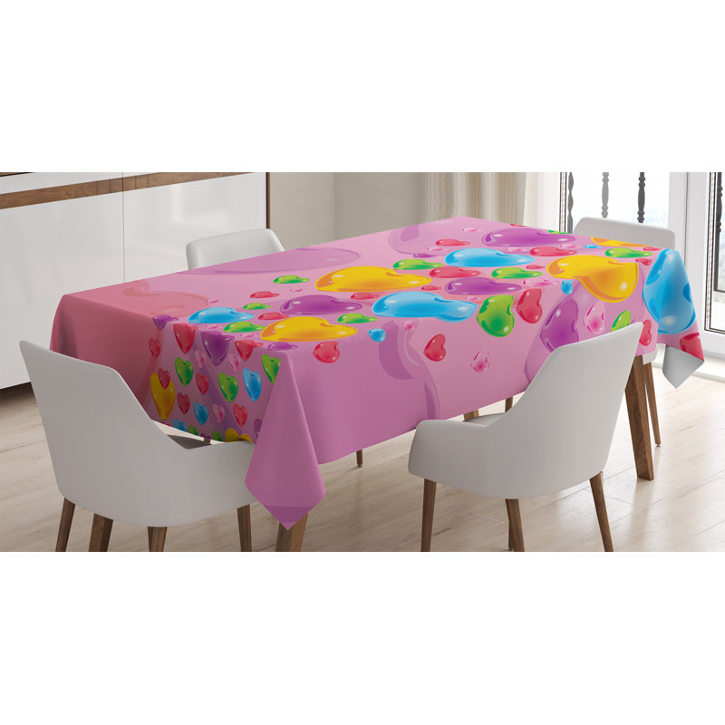 Ambesonne Princess Tablecloth, Romantic Art With Colorful Crystal Hearts Creative Fun Celebration Theme, Rectangular Table Cover For Dining Room Kitchen Decor, 52" X 70", Multicolor