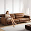 86.61" Oiled Leather Sectional Sofa, 3 Seater Recliner Sofa With Modern Design, Comfortable And Stylish Living Room Furniture