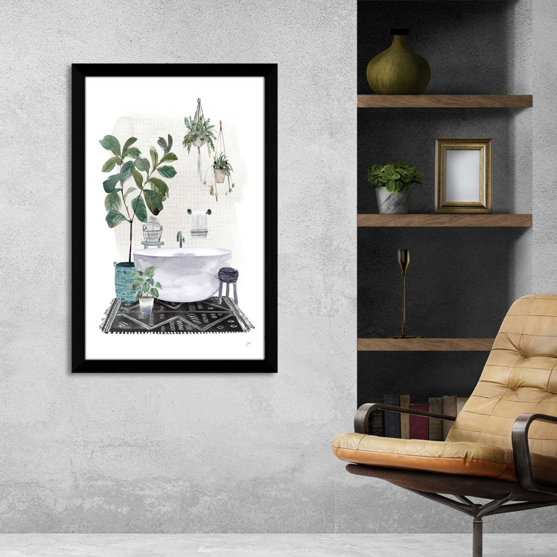 «Courtyard Bath No Cat Neutral» - Peinture, L 21,5 po x H 27,5 po, Cadre noir