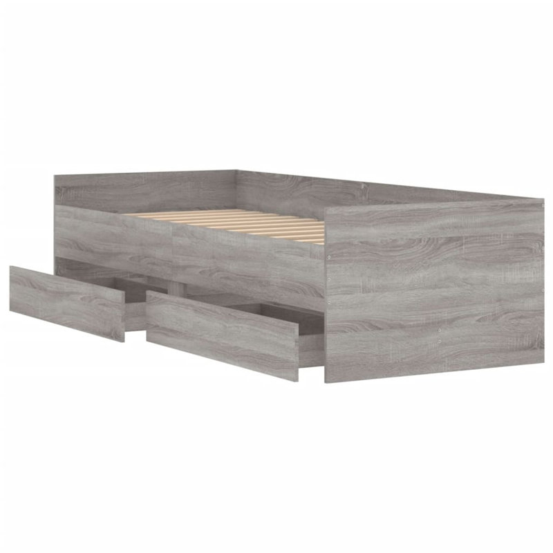 17 Stories Bed Frame With Drawers 75X190 Cm Small Single, Brown Oak, 78 x 193cm