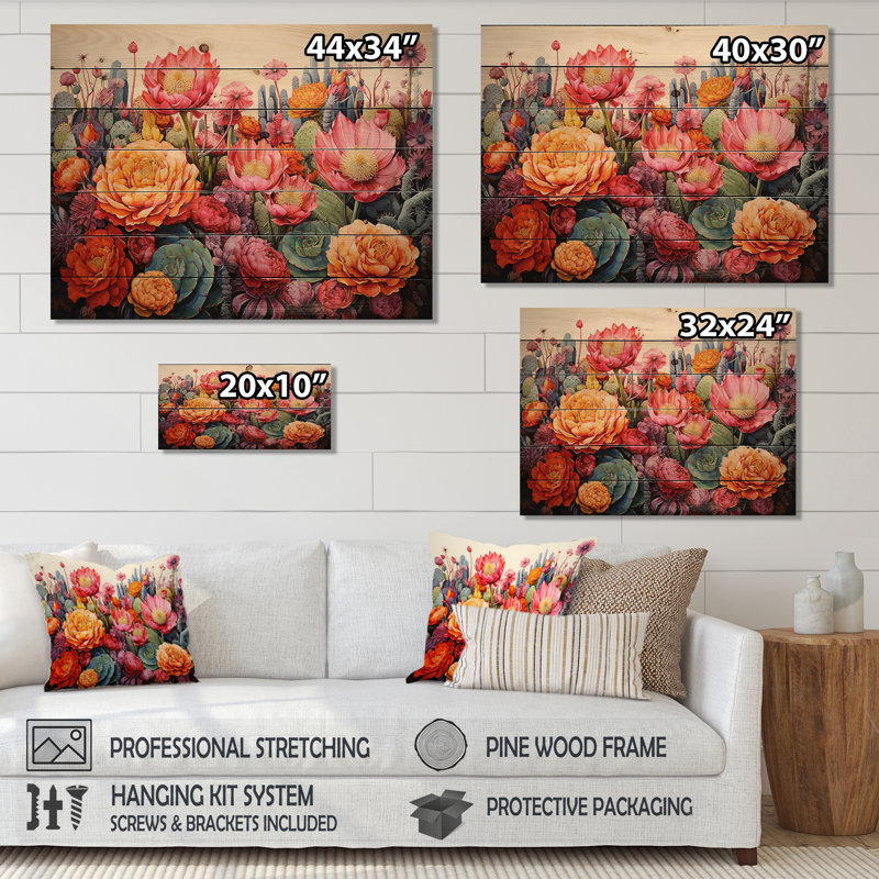 Desert Cacti Garden IV sur bois, H 10 po x l 20 po x P 0,78 po