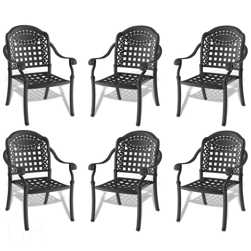 Chaise de patio en fonte d'aluminium 6 pièces avec cadre noir et coussins bleus (Identique à: W1710S00511), chaise