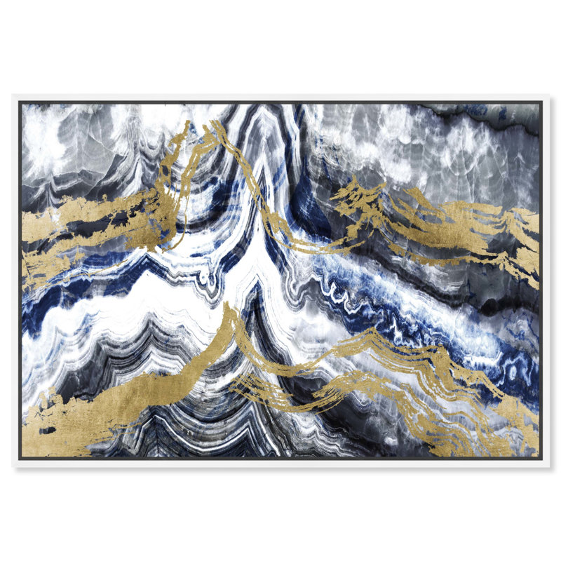 Abstrait cristaux de Bluelande - peinture, Cadre flottant blanc, H 36 po x l 54 po