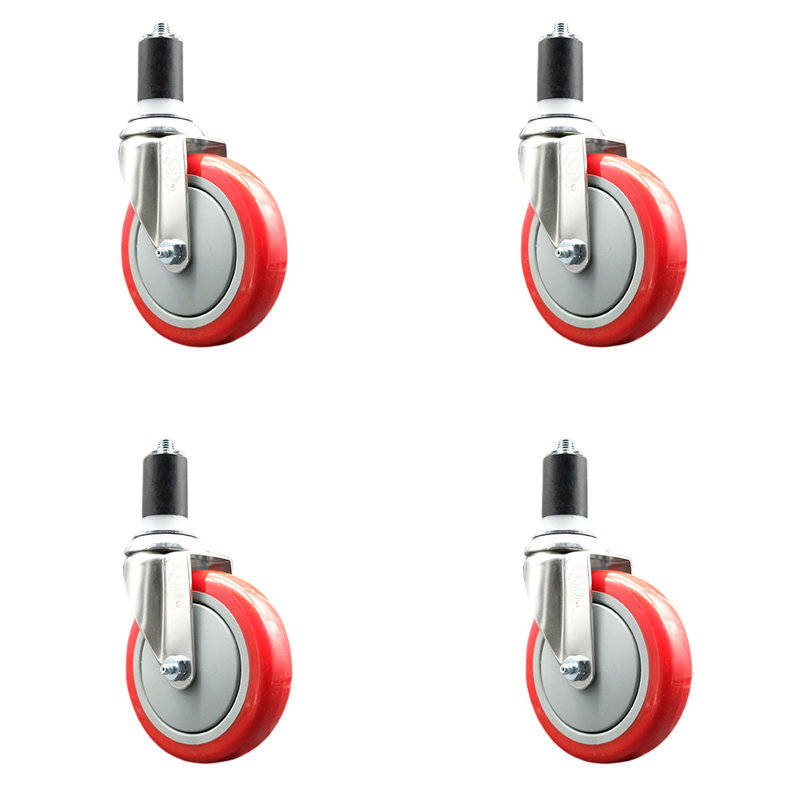 Ensemble de roulettes extensibles pivotantes en polyuréthane 316SS SCC, Rouge