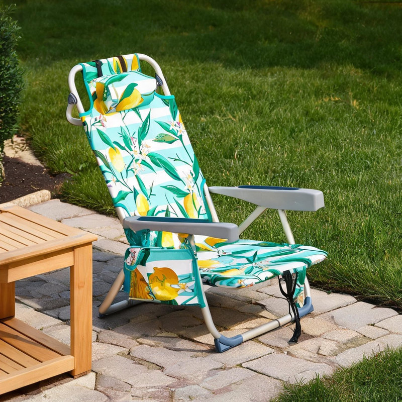Fauteuil inclinable d'extérieur réglable en aluminium et polyester avec porte-gobelet latéral, design pliable compact