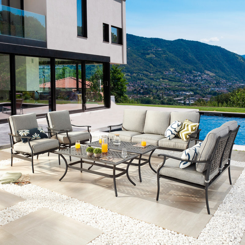 Grajeda 7 - Person Patio Conversation Set with Cushions, Gray