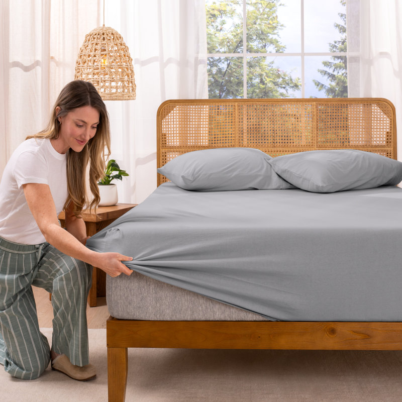 Organic 100% Cotton Jersey Knit Fitted Sheet, King Fitted Sheet, Light Gray