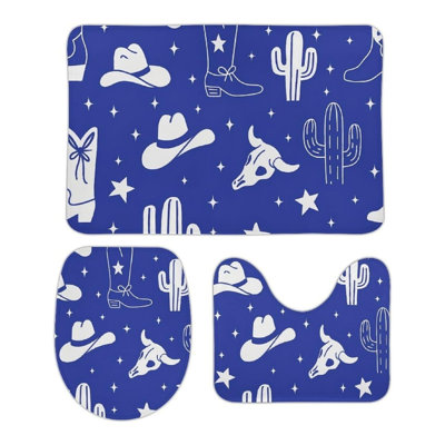 Western Cowboy Bathroom Rug Collection 3 Pcs Blue