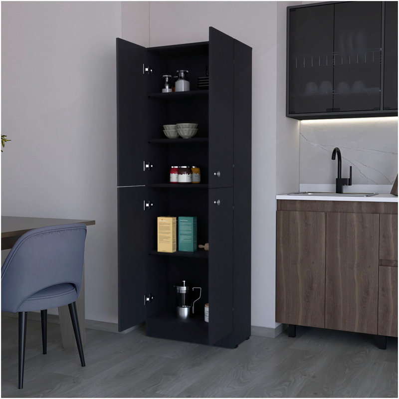 Armoire garde-manger en wengé avec 4 portes et 5 tablettes cachées, Wengé
