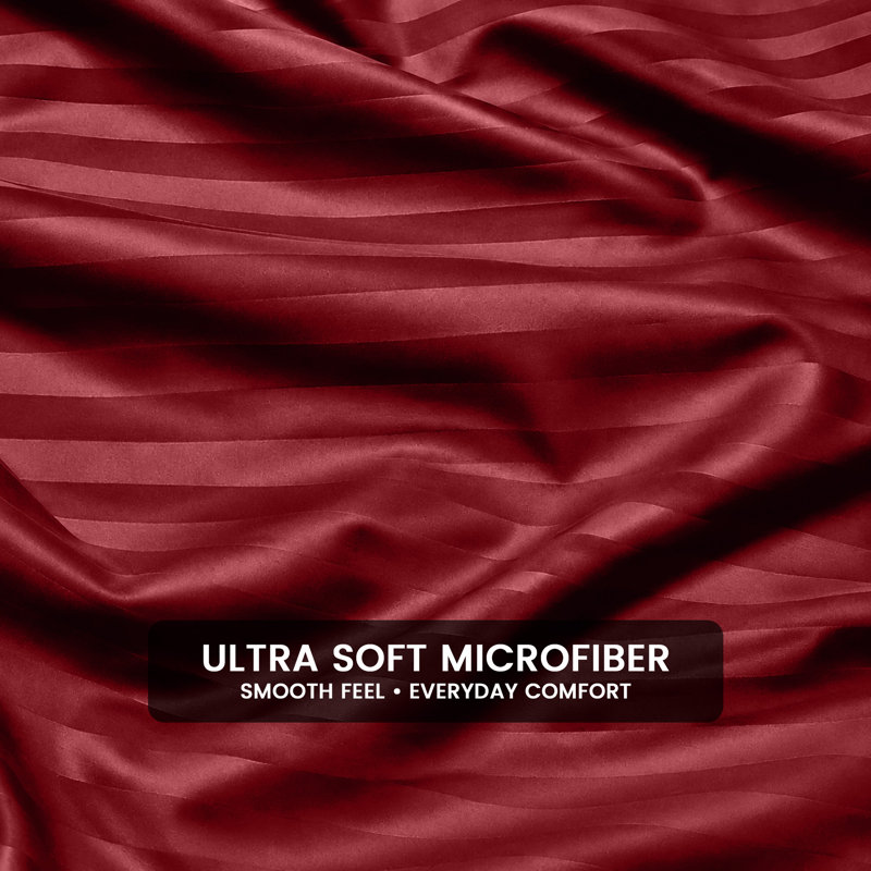 Imperial Homeware London Microfiber Striped Duvet Cover Set with Pillowcases Included, Burgundy
