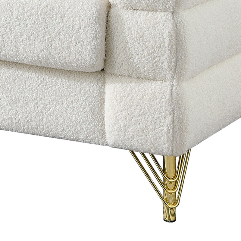 Pevzner Canapé rembourré luxueux et confortable avec pieds et coussins en métal pour le salon et la réception, Ourson blanc