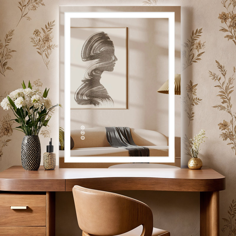 LED Bathroom Vanity Mirror 3 Color Dimmable Anti Fog LED Bathroom Mirror Frontlit & Backlit LED Wall Mirror, 32" x 24"
