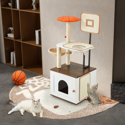 50" Cat Tree, Cat Litter Box Enclosure, 2-in-1 Cat Tower, Cat Condo With Scratching Posts For Indoor Cats