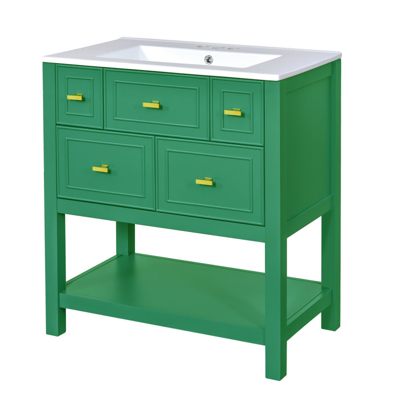 Meuble-lavabo simple 30 po avec comptoir en céramique, Vert