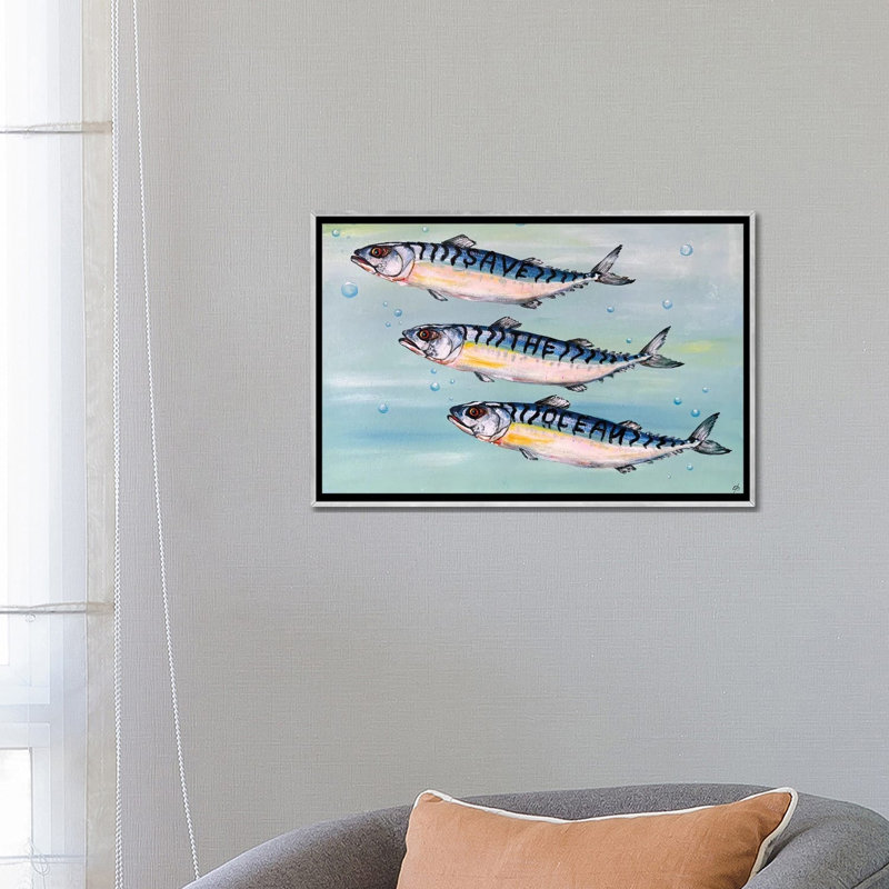 «Save The Ocean», reproduction d'art sur toile encadrée, 26" x 18", Framed Canvas, Silver