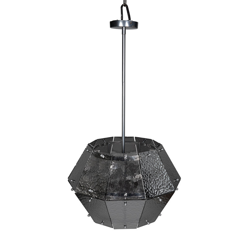 Lustre en obsidienne, 5 lumières, H 14 po x l 20 po x P 20 po, Chrome chrome