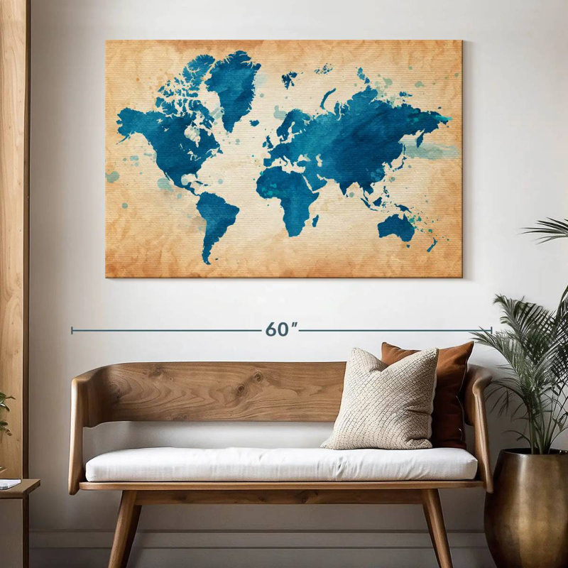 Aliaz Textured Blue World Map, 34" H x 51" W