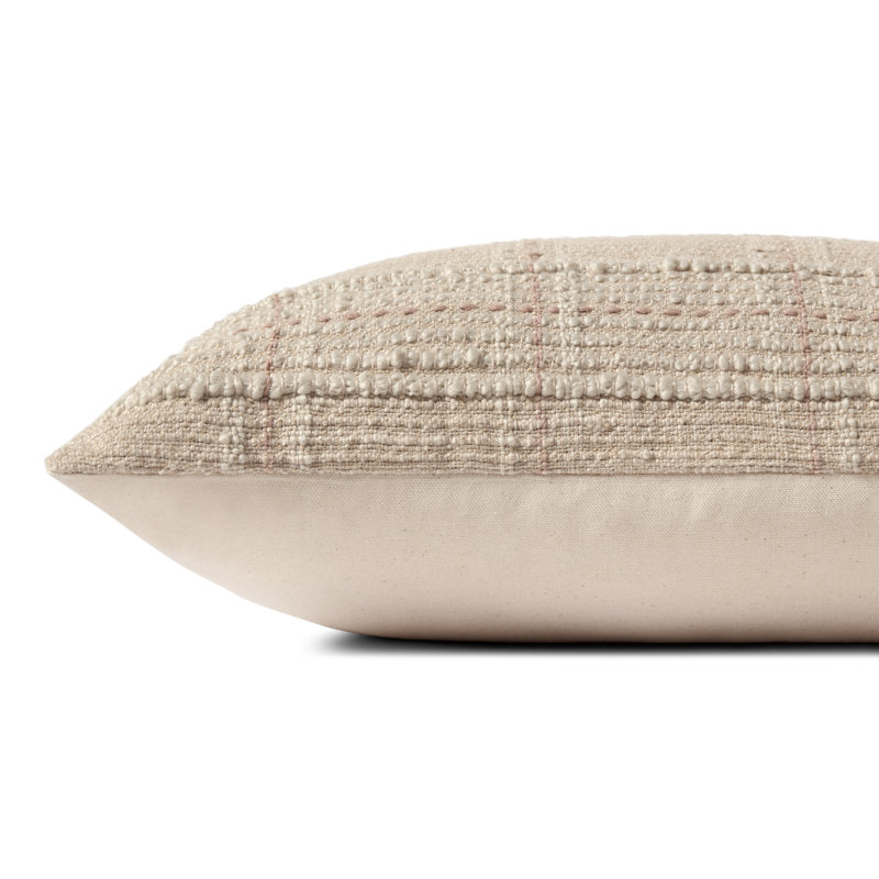 Ivory and Blush Textured Lumbar Pillow with Down Insert