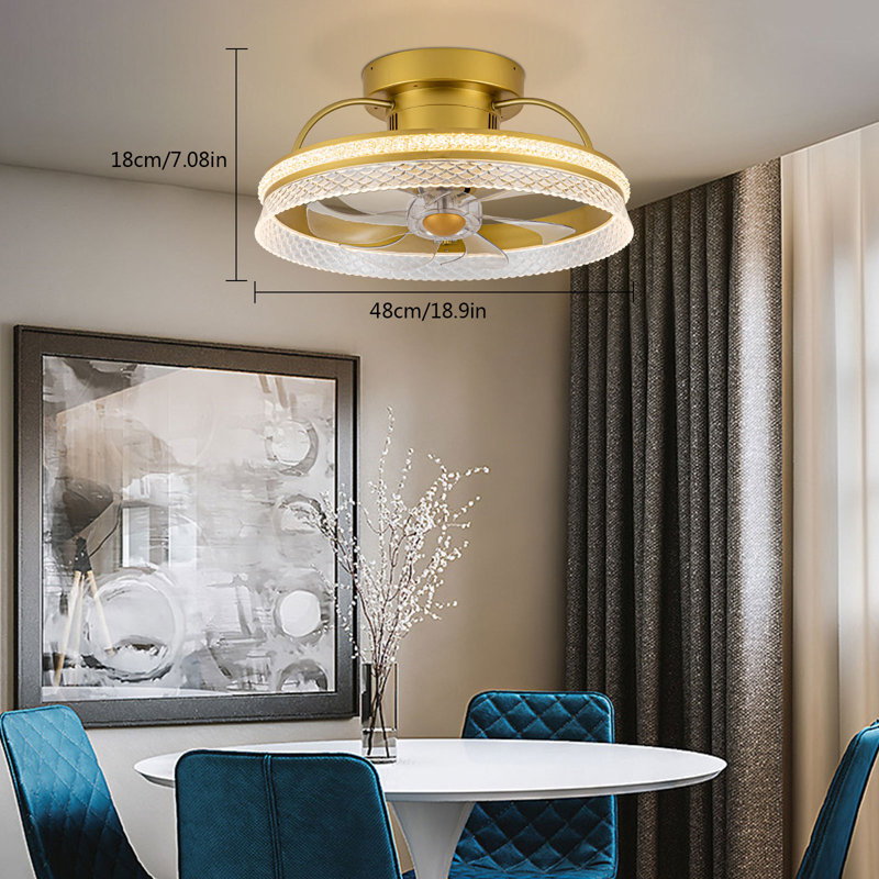 Irmelin 18.9" 7 Blades Ceiling Fan Light 3 Color LED with Remote Control