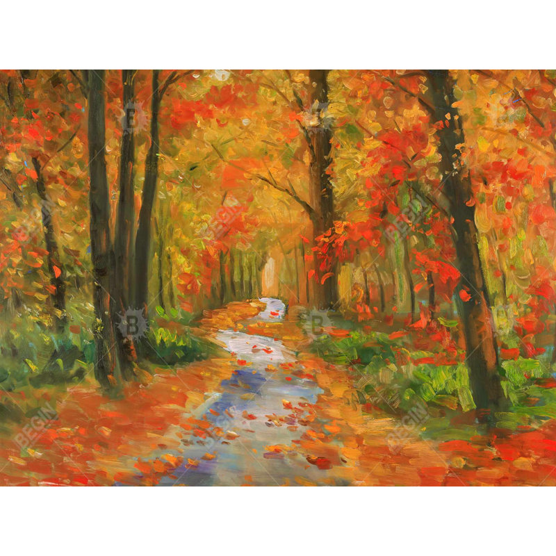 Sentier d'automne - Toile orange pour décoration intérieure | Reproduction d'art
