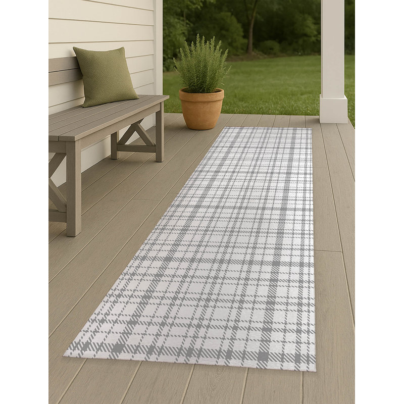 Liz Plaid Non-Slip Outdoor Rug, Runner 2'6" x 8'