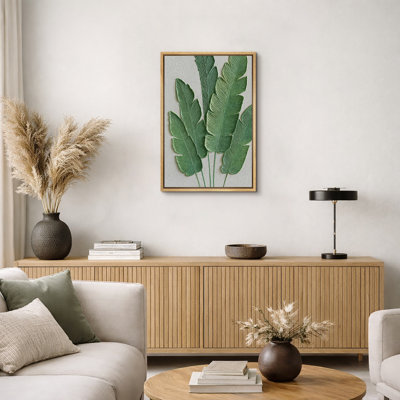 Tropical Green Leaf Botanical Artwork, Modern Nature Plant Wall Decor Pictures, Framed Canvas Giclee Print Wall Art