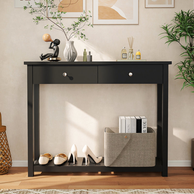 Console Table With 2 Drawers, 40" Modern Narrow Hallway Table, Black