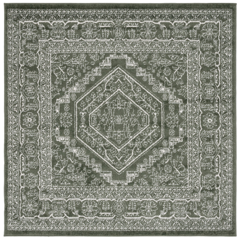 Adirondack Area Rug In Dark Green / Ivory, Square 183 cm 