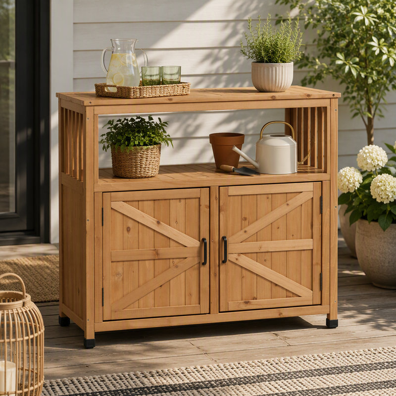 Armoire de rangement extérieure résistante aux intempéries, buffet à lattes, console polyvalente pour terrasse intérieure