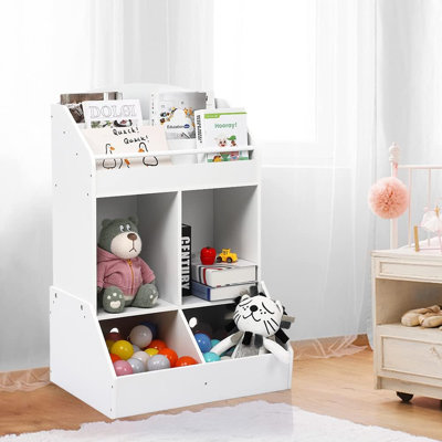 Armoire de rangement en bois pour enfants avec bibliothèque et organisateur de jouets - Tablette blanche multifonctionnelle pour chambre à coucher ou salle de jeux