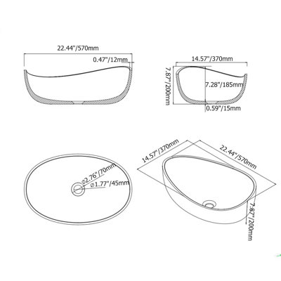 Oval Vessel Sink Stone Resin Bathroom Sink Modern Art Sink Matte White with Pop Up Drain (Matte White)