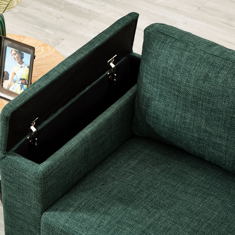 Moderne à 3 places avec accoudoirs carrés, porte-gobelet, rangement pour accoudoirs, bon coussin de soutien et structure en bois massif de 93,7 po, accoudoirs, coussin éponge à ressorts confortable, cadre facile à assembler