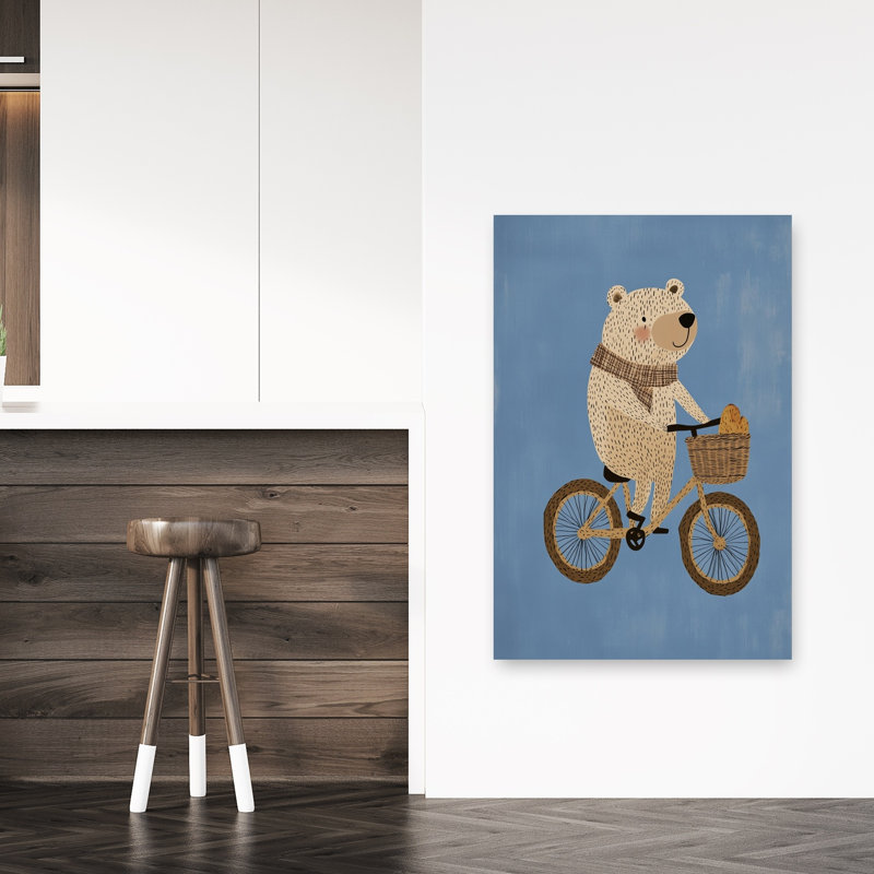 Mignon ours sur vélo, ours contemporain fantaisiste, impression d'art mural, H 48 po x l 32 po