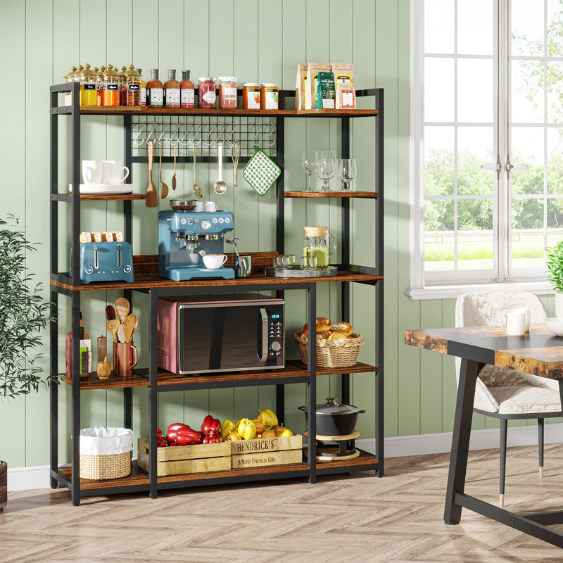 Étagère de boulanger standard en bois 55,25 po Nali avec micro-ondes, Brun / noir