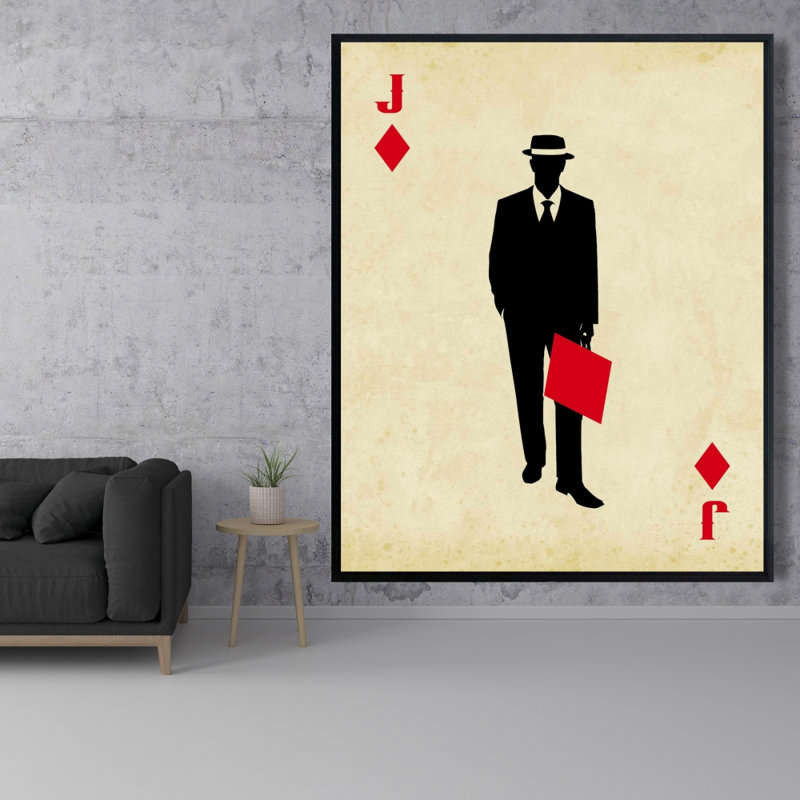 Décoration rétro homme des cavernes | Jack of Diamonds, toile avec cadre noir