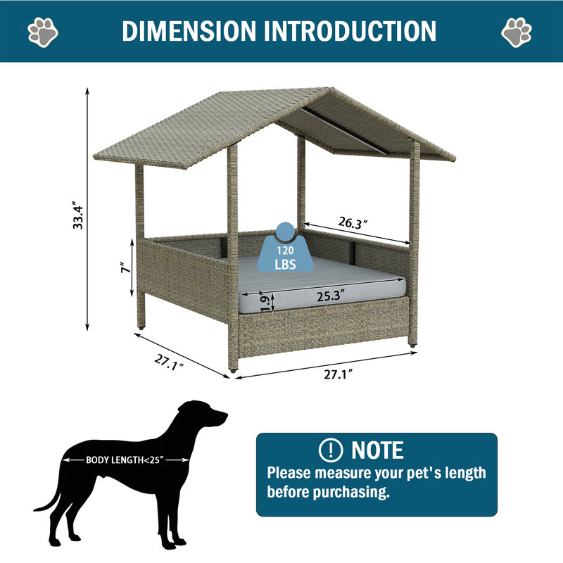Niche pour chien en rotin, Gris