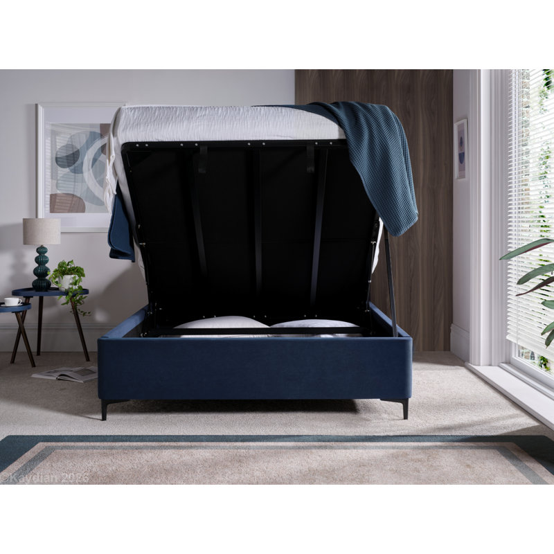 Tynedale Upholstered Lift Up Storage Ottoman Bed, Double (4'6), Blue