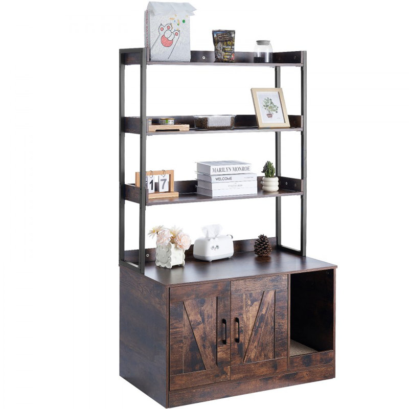 Meuble à litière en bois pour chat caché avec 3 tablettes