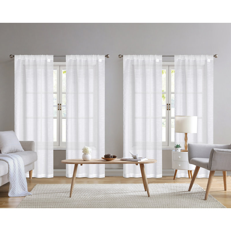 White Sheer Polyester Rod Pocket Window Panels, 38" x 96", Set of 4