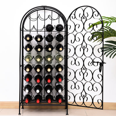 35 Iron Wine Rack Cabinet With Lock - Black. Elegant Curve Design. 17.39"w X 14"d 38.5"h. 65 Lbs Capacity. For Kitchen & Bar 35 Bottle Wrought Lockable Stylish Door. Space Weight Capacity